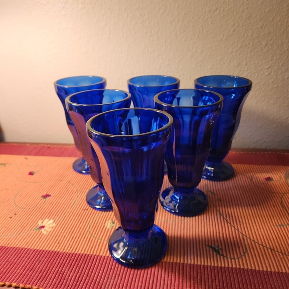 Vintage Anchor Hocking Cobalt Blue Glass 10oz. Soda Fountain Glasses Set of 6 - Picture 2 of 8
